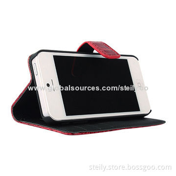 Alligator Pattern Leather Wallet Case for iPhone 5, with Card Holder, Made of High-quality PU and PC